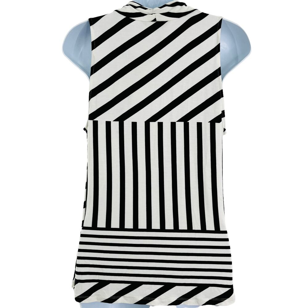 Peter Som Black White Contrast Stripe Faux Wrap Sleeveless Knit Top S - Picture 4 of 14